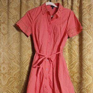 Coral eyelet detail dress